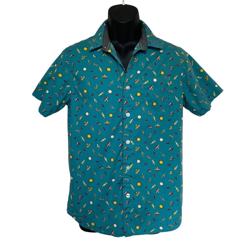 Union Bay Fiesta Party Shirt Pinatas Sombreros Beer Chili Peppers Whimsy Sz S